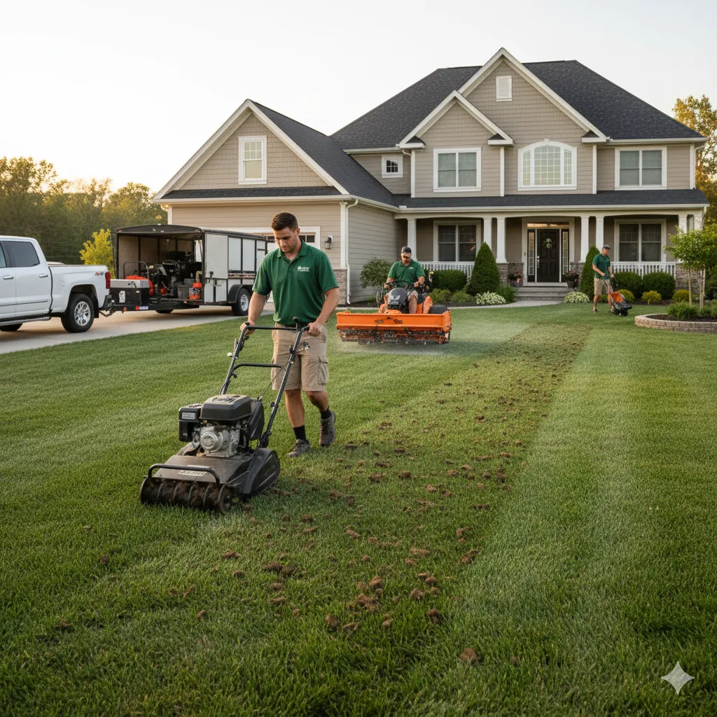 Seasonal lawn care including aeration and fertilization